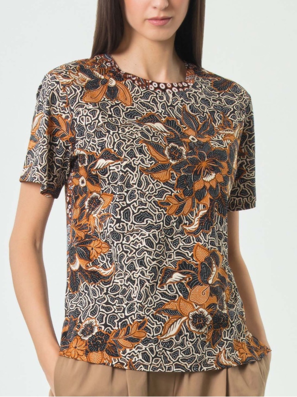 Weekend Max Mara Wkdbussola Graphic Tee size Medium brown blue - Picture 6 of 13